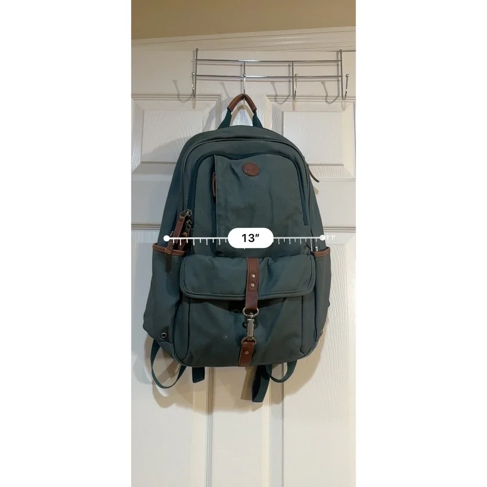 Timberland Canvas‎ Backpack Forest Green Leather Trim Outdoor Laptop Bag Travel